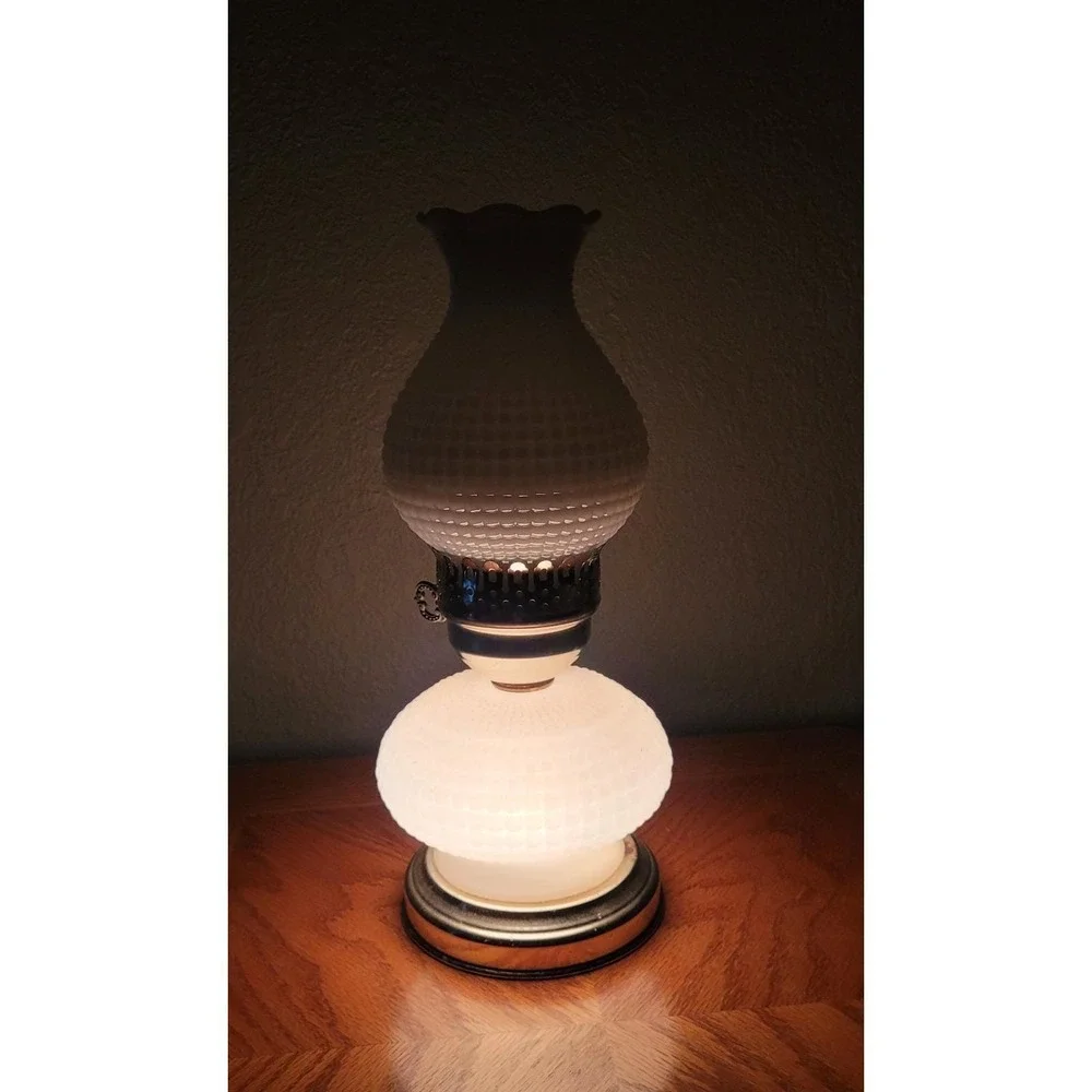 Unbranded Milk Glass Hobnail Hurricane Lamp Vintage 1960s - Read As Is